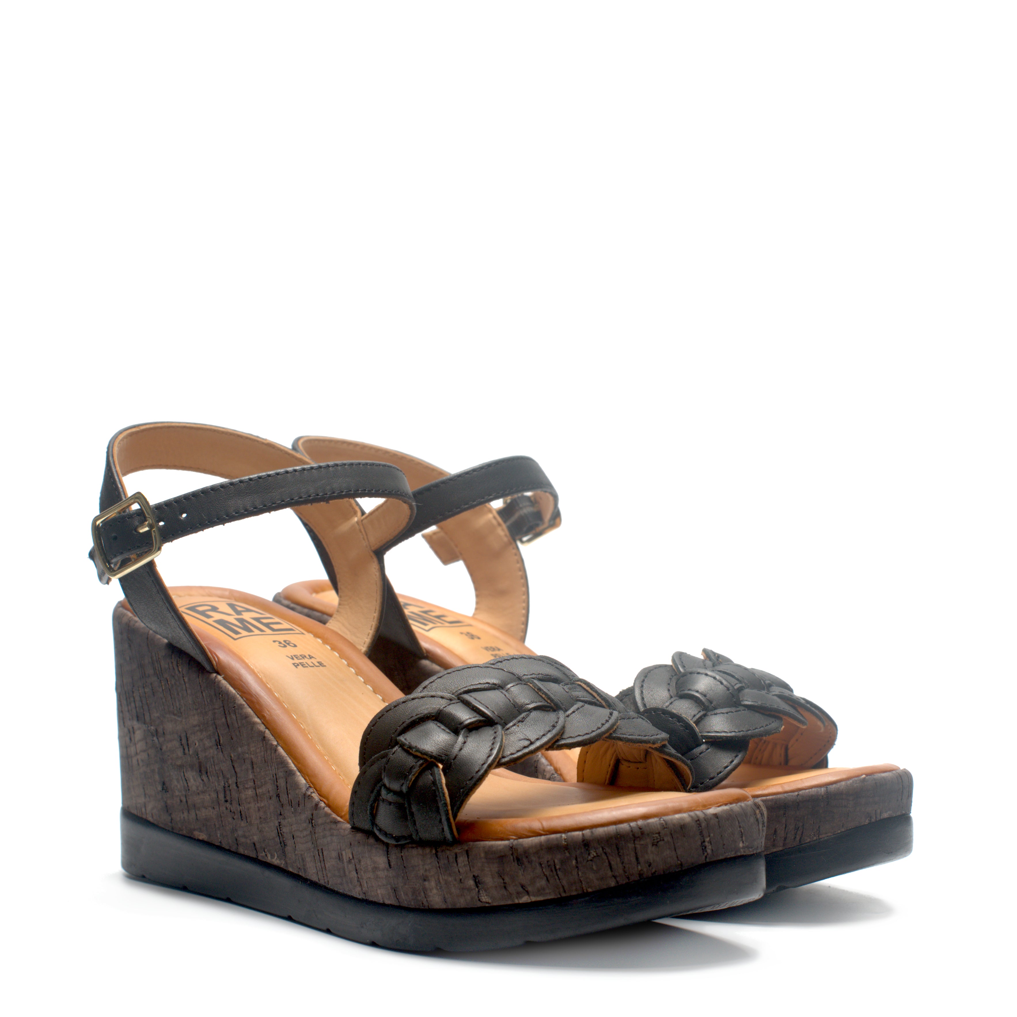 Sandalo Intrecciato Con Zeppa E Cinturino Rame REH38