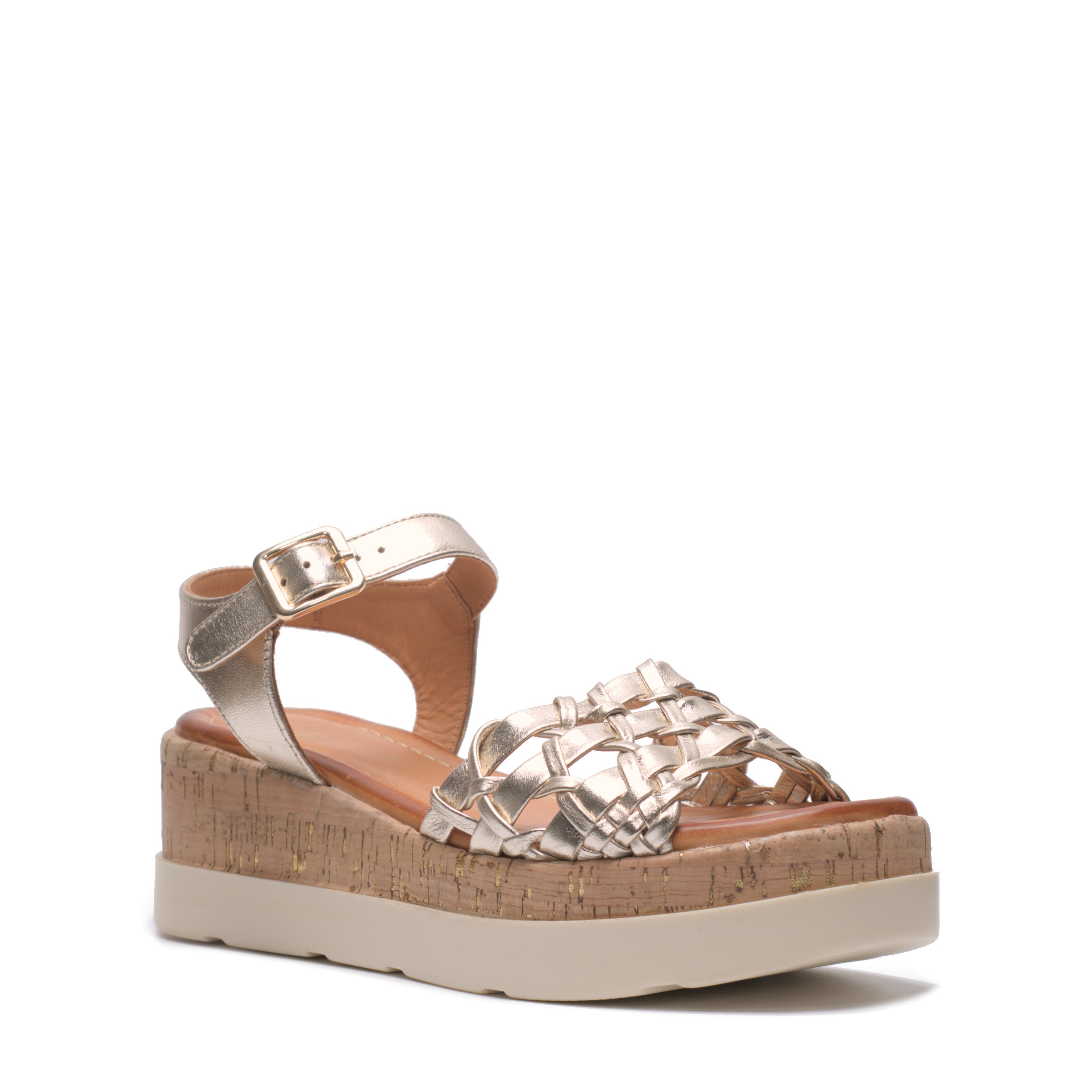 Sandalo Intrecciato Con Zeppa  Rame RESP21